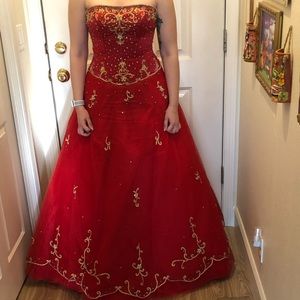 Dadu Bridal Red dress with gold and black accents